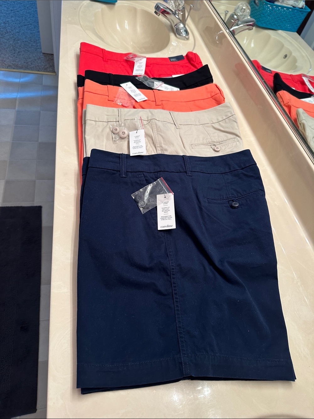 crown & ivy Women’s Flat Front Shorts — Navy, Khaki, Coral, Red, Black